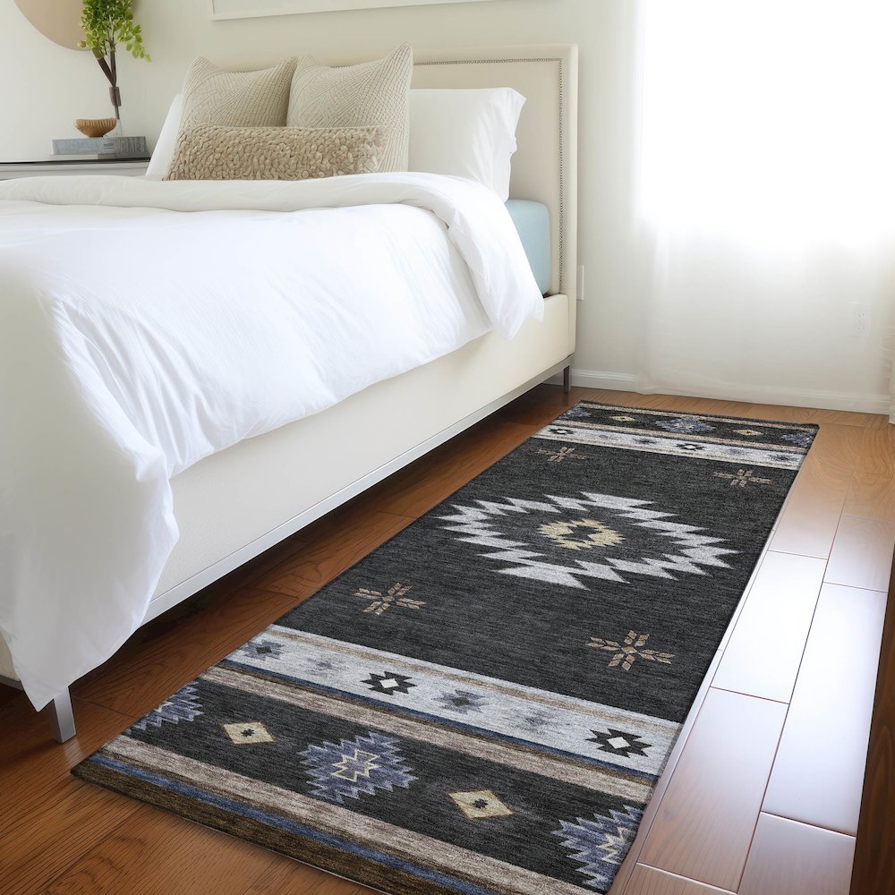 Premium Machine Washable Mayfield  Midnight 2'3" x 7'6" Runner Rug. Picture 5