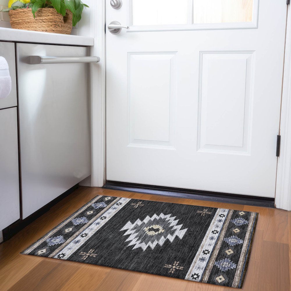 Premium Machine Washable Mayfield  Midnight 1'8" x 2'6" Rug. Picture 5