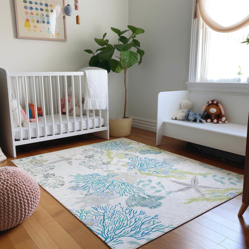 Premium Machine Washable Mayfield  Aqua 2'6" x 3'10" Rug. Picture 5