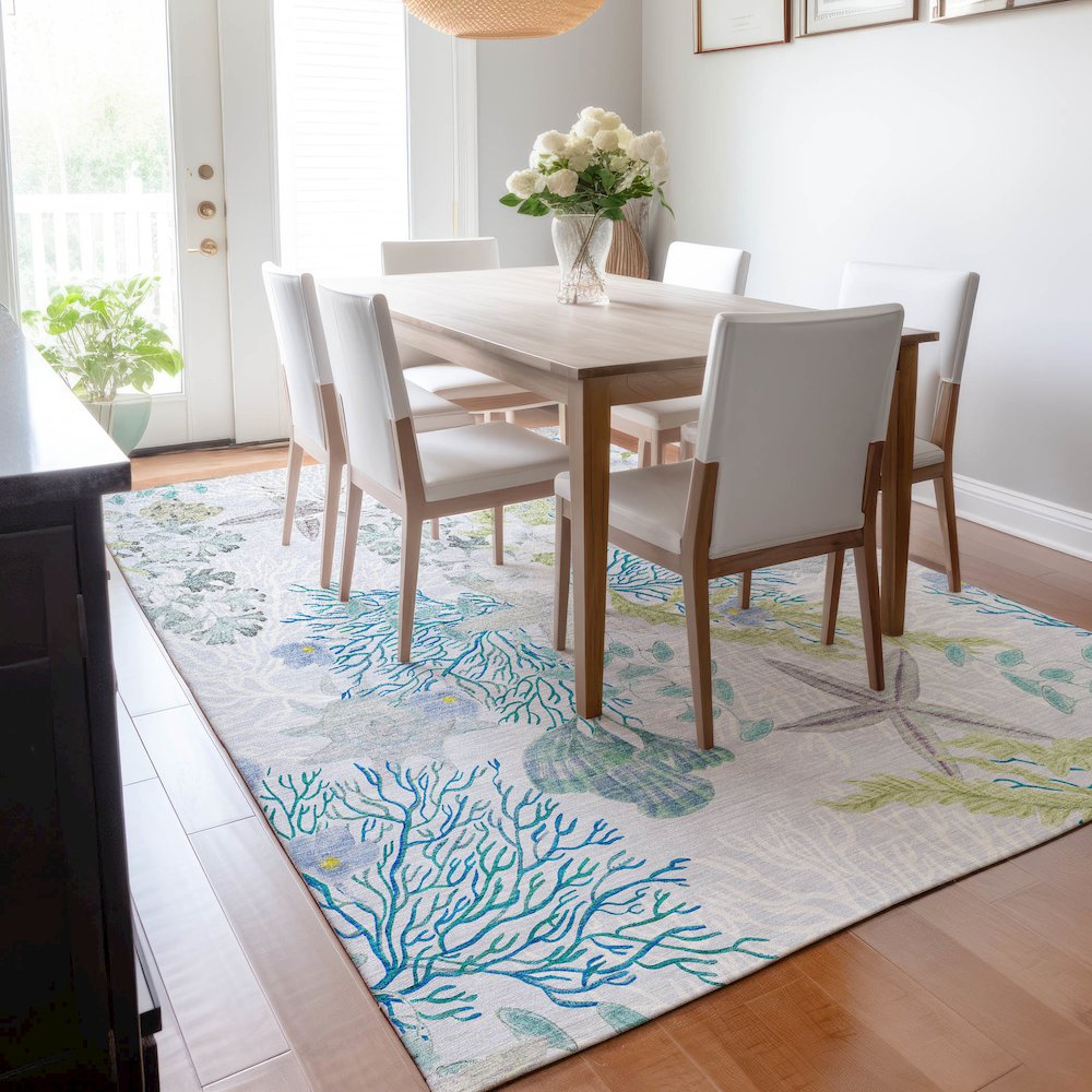 Premium Machine Washable Mayfield  Aqua 2'6" x 3'10" Rug. Picture 6