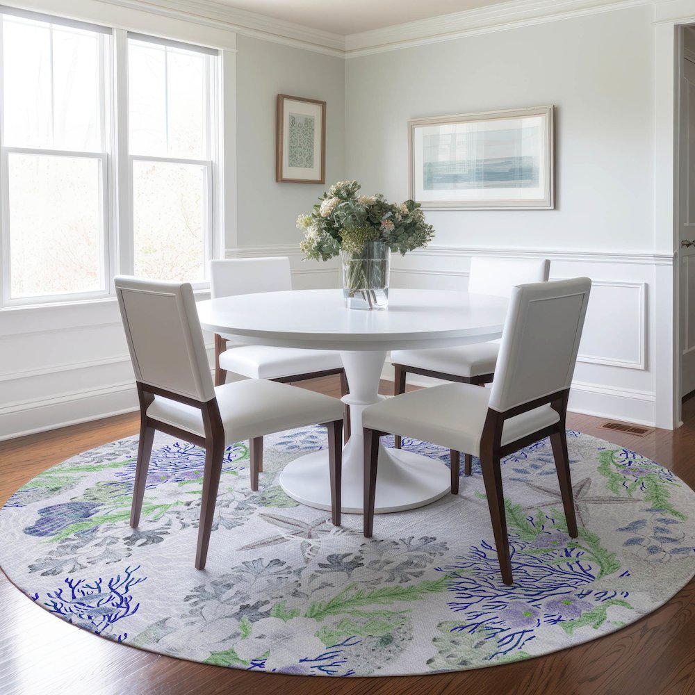 Premium Machine Washable Mayfield  Blue 8' x 8' Round Rug. Picture 5