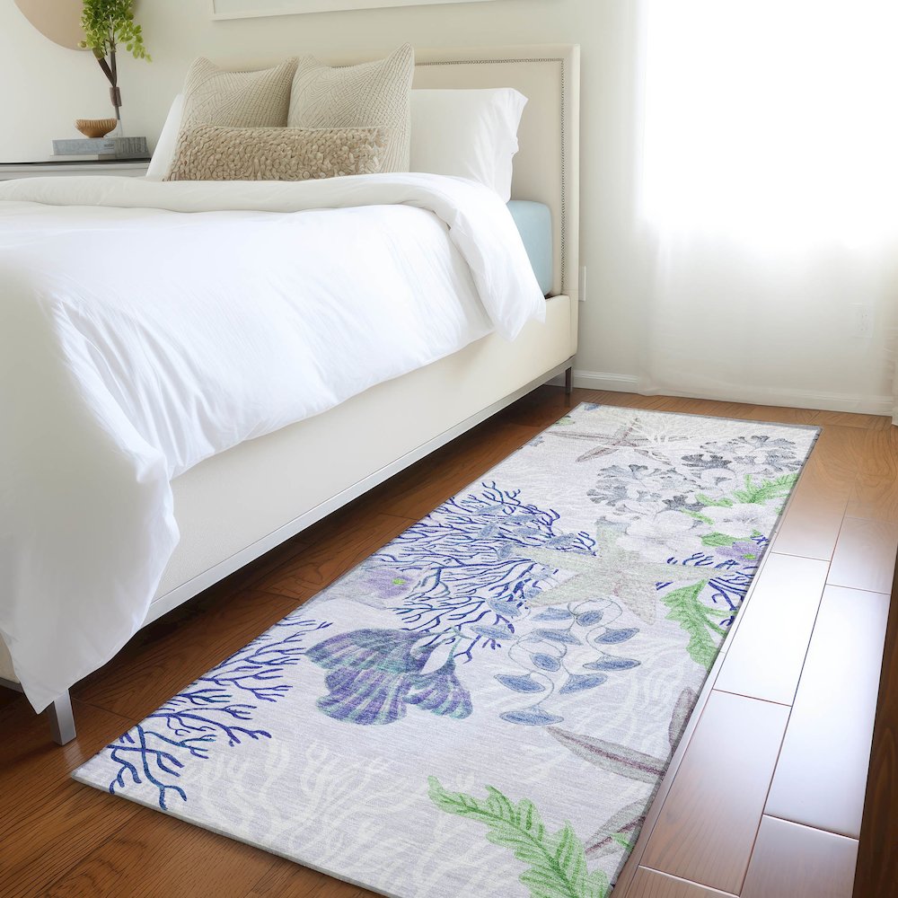 Premium Machine Washable Mayfield  Blue 2'3" x 7'6" Runner Rug. Picture 5