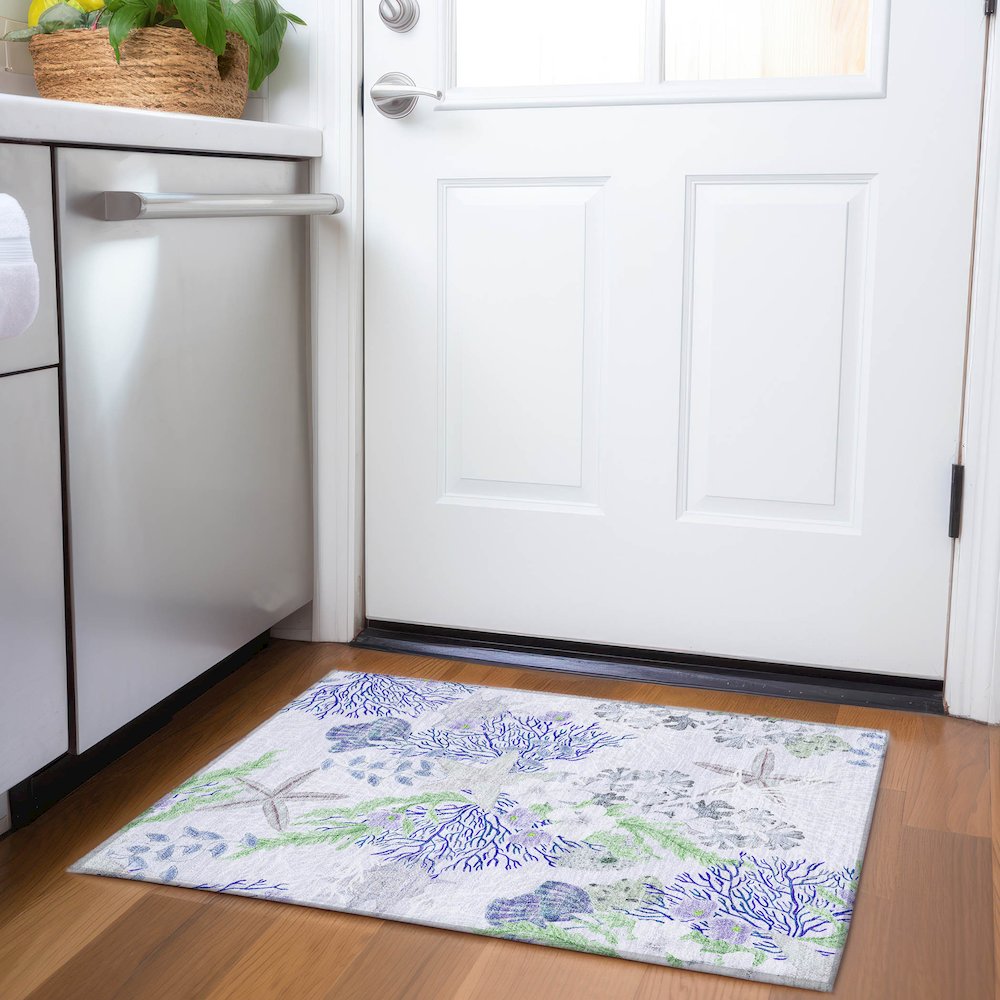 Premium Machine Washable Mayfield  Blue 1'8" x 2'6" Rug. Picture 5