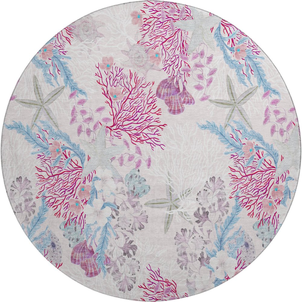 Premium Machine Washable Mayfield  Raspberry 8' x 8' Round Rug. Picture 1
