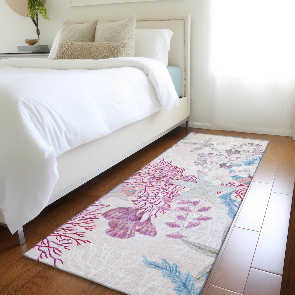 Premium Machine Washable Mayfield  Raspberry 2'3" x 7'6" Runner Rug. Picture 5
