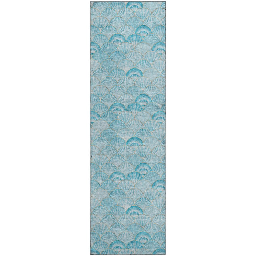 Premium Machine Washable Mayfield  Aqua 2'3" x 7'6" Runner Rug. Picture 1