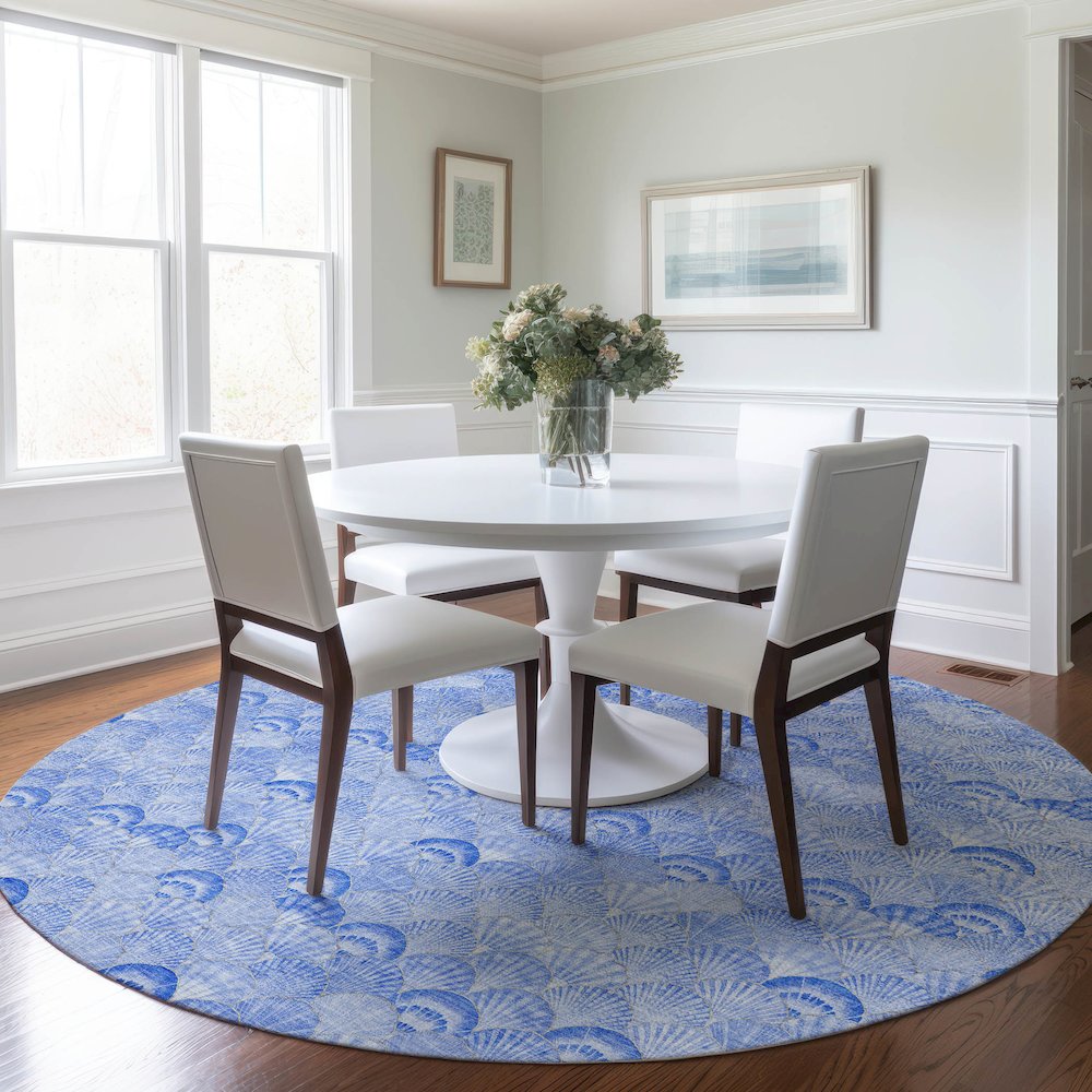 Premium Machine Washable Mayfield  Blue 8' x 8' Round Rug. Picture 5