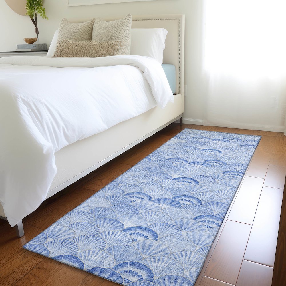 Premium Machine Washable Mayfield  Blue 2'3" x 7'6" Runner Rug. Picture 5