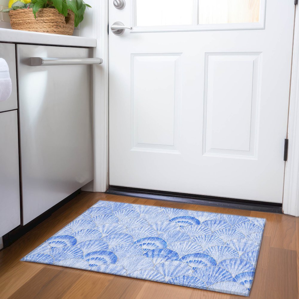 Premium Machine Washable Mayfield  Blue 1'8" x 2'6" Rug. Picture 5