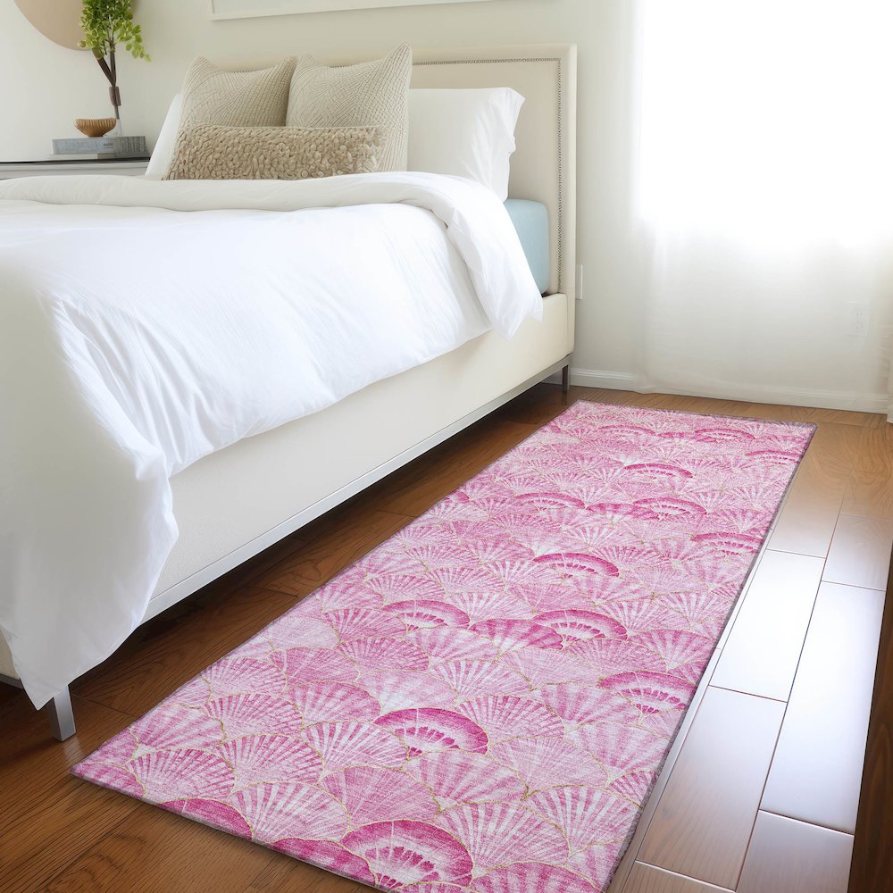 Premium Machine Washable Mayfield  Pink 2'3" x 7'6" Runner Rug. Picture 5