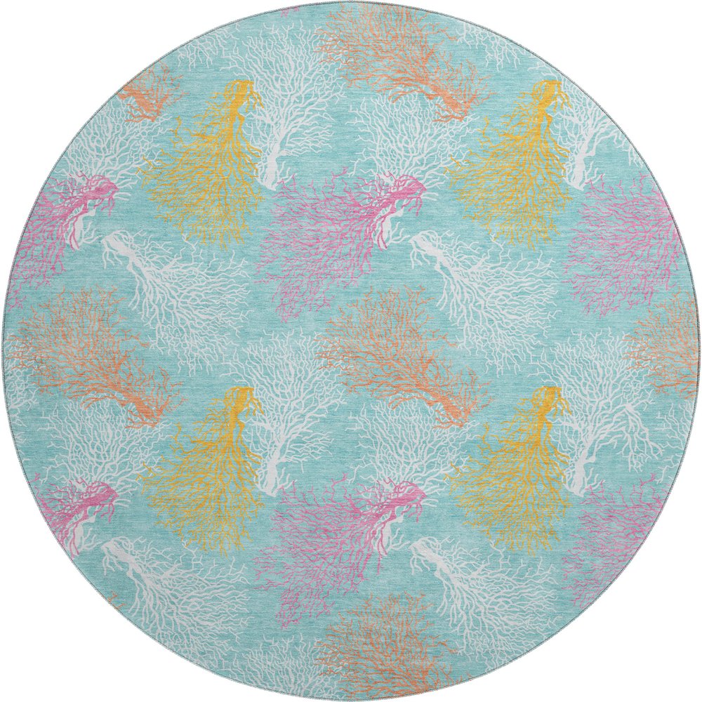 Premium Machine Washable Mayfield  Aqua 8' x 8' Round Rug. Picture 1