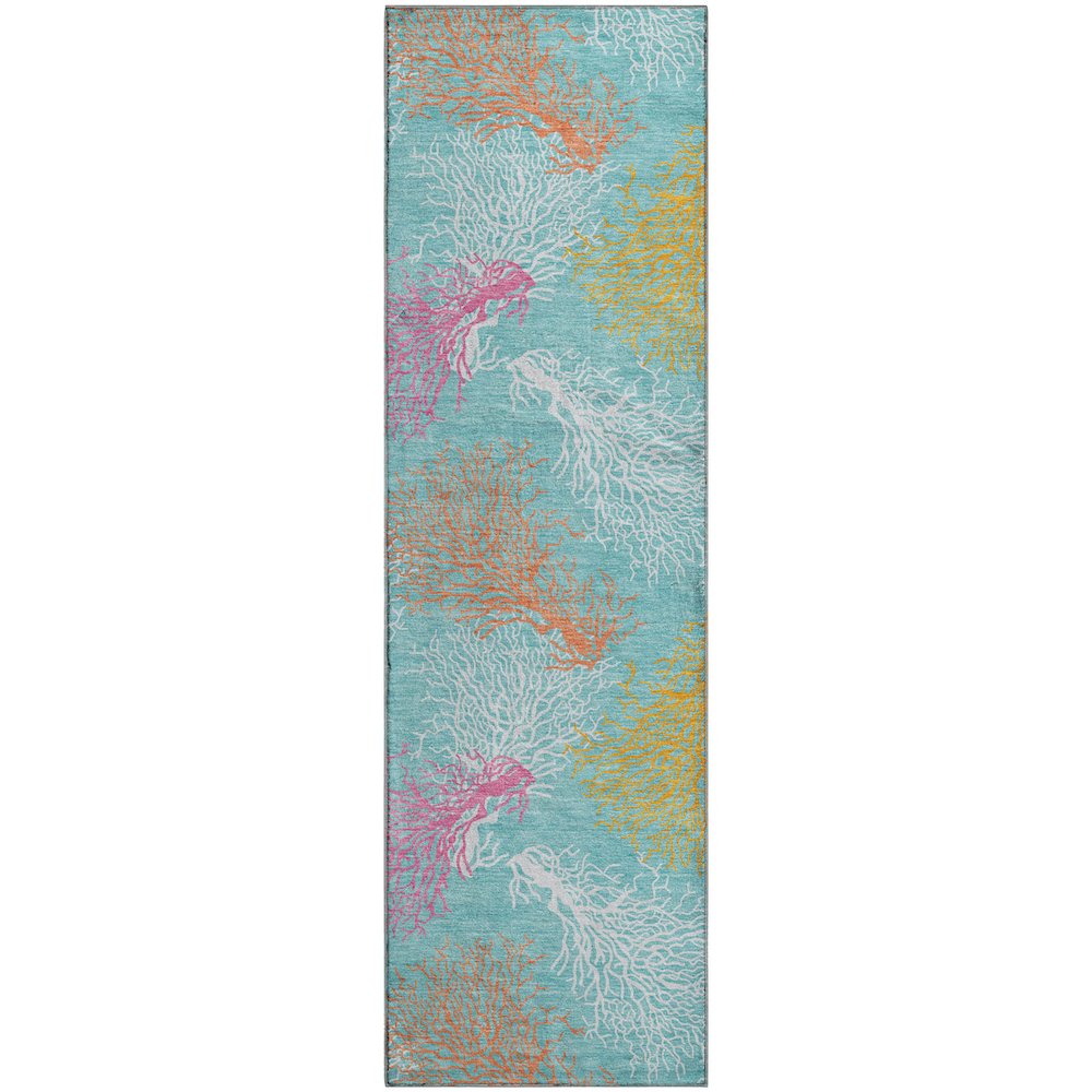 Premium Machine Washable Mayfield  Aqua 2'3" x 7'6" Runner Rug. Picture 1