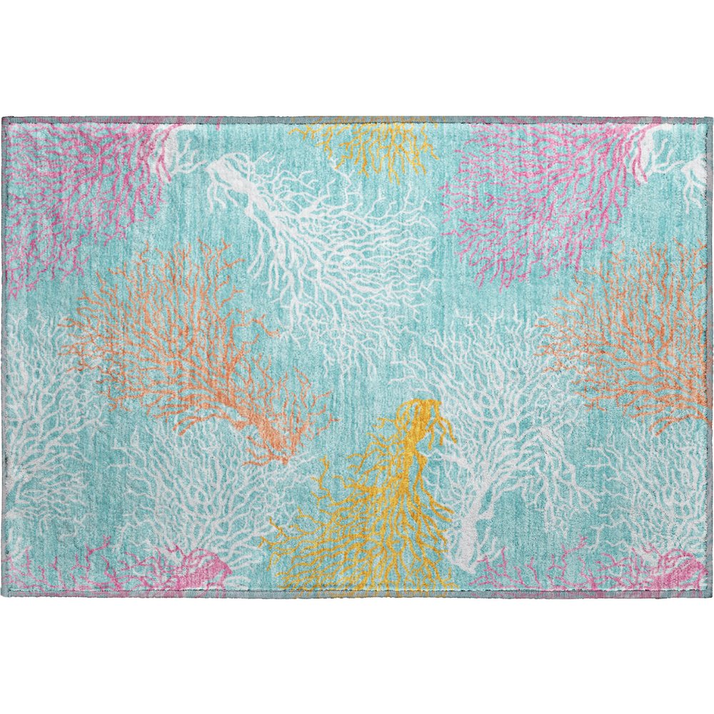 Premium Machine Washable Mayfield  Aqua 1'8" x 2'6" Rug. Picture 1