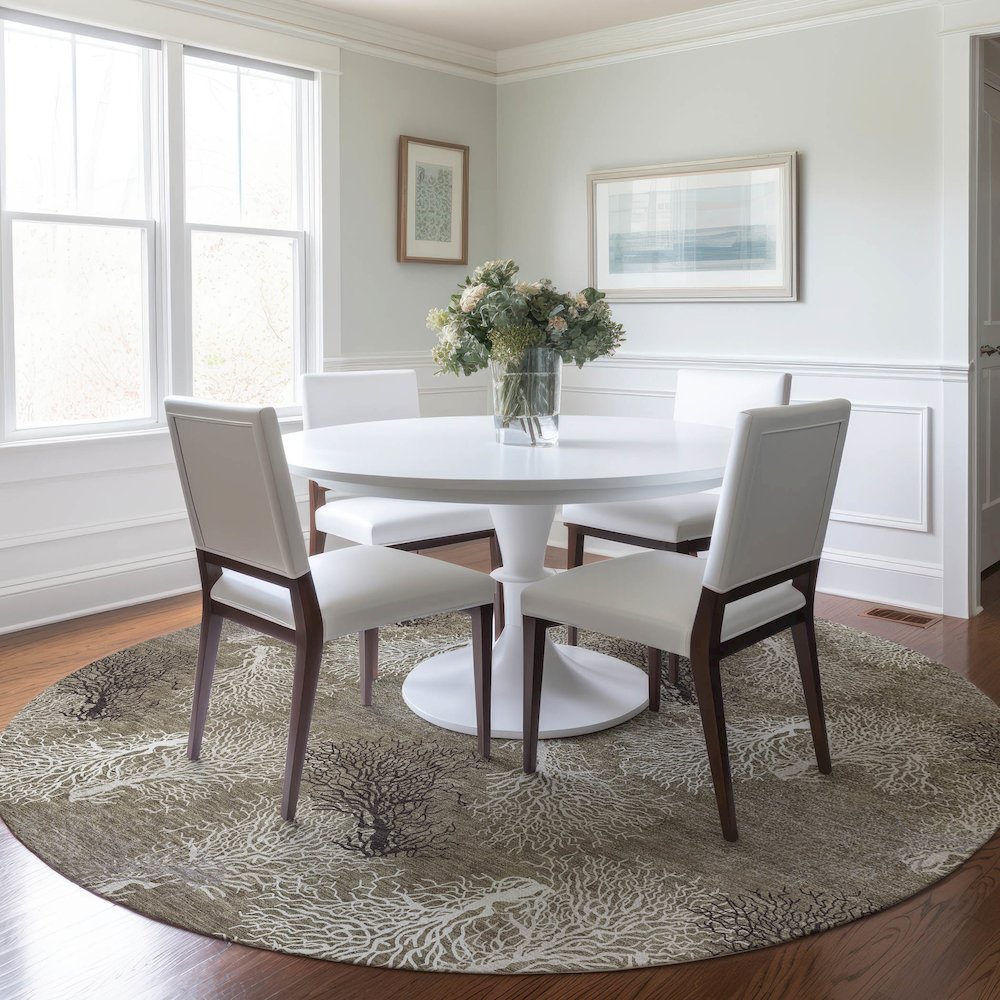 Premium Machine Washable Mayfield  Latte 8' x 8' Round Rug. Picture 5