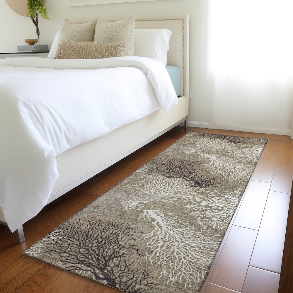 Premium Machine Washable Mayfield  Latte 2'3" x 7'6" Runner Rug. Picture 5