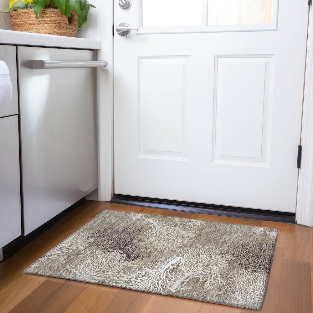 Premium Machine Washable Mayfield  Latte 1'8" x 2'6" Rug. Picture 5