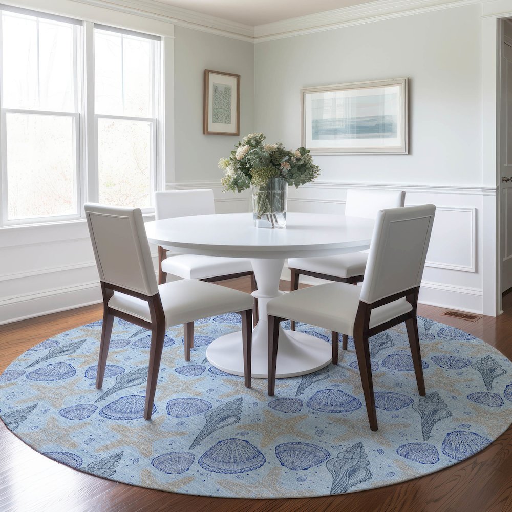 Premium Machine Washable Mayfield  Blue 8' x 8' Round Rug. Picture 5