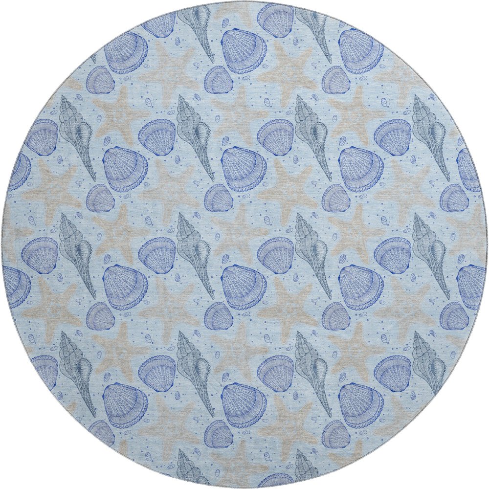 Premium Machine Washable Mayfield  Blue 8' x 8' Round Rug. Picture 1
