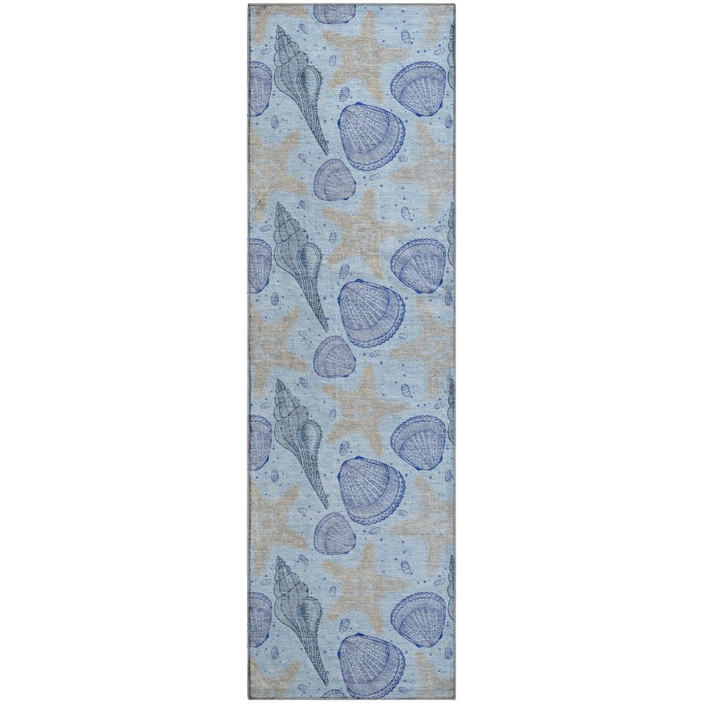 Premium Machine Washable Mayfield  Blue 2'3" x 7'6" Runner Rug. Picture 1