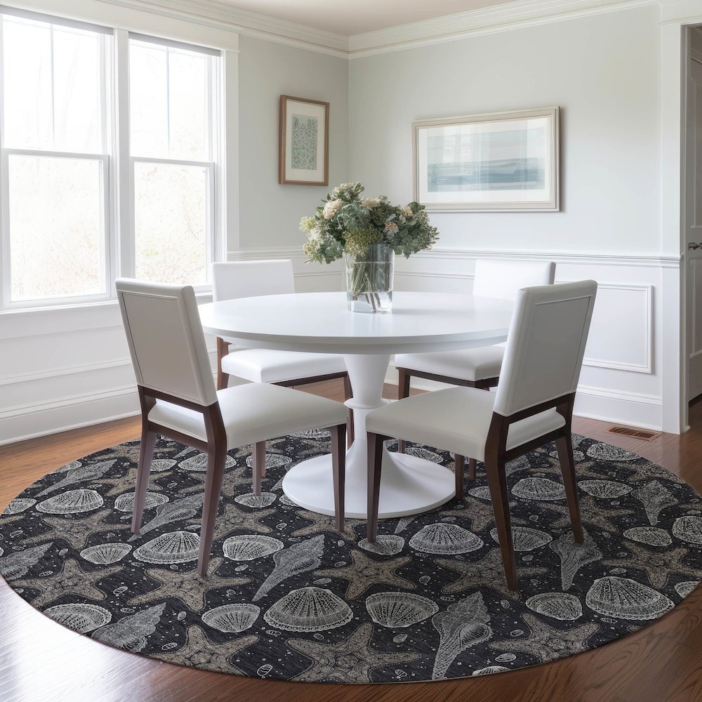 Premium Machine Washable Mayfield  Midnight 8' x 8' Round Rug. Picture 5