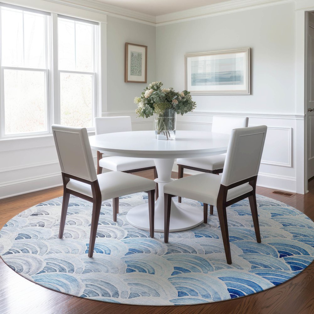 Premium Machine Washable Mayfield  Blue 8' x 8' Round Rug. Picture 5