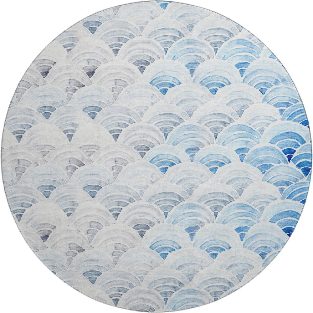 Premium Machine Washable Mayfield  Blue 8' x 8' Round Rug. Picture 1