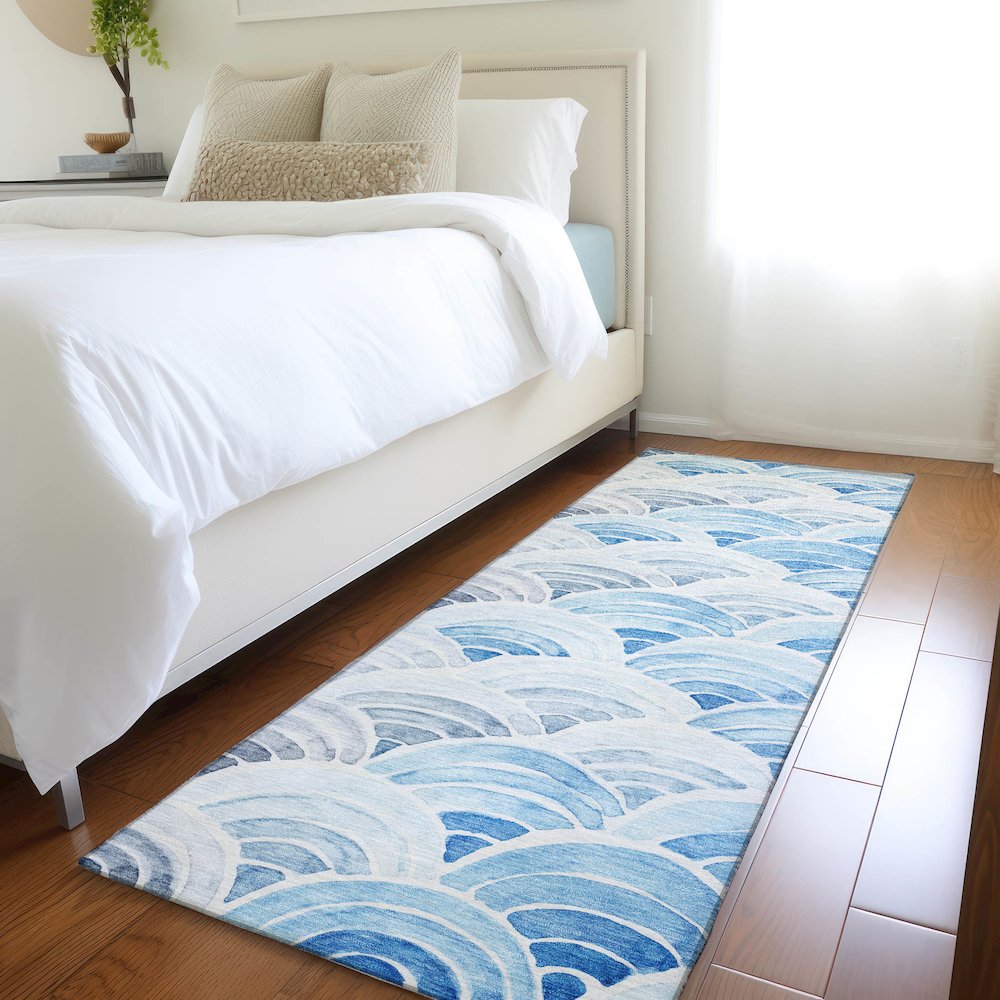 Premium Machine Washable Mayfield  Blue 2'3" x 7'6" Runner Rug. Picture 5