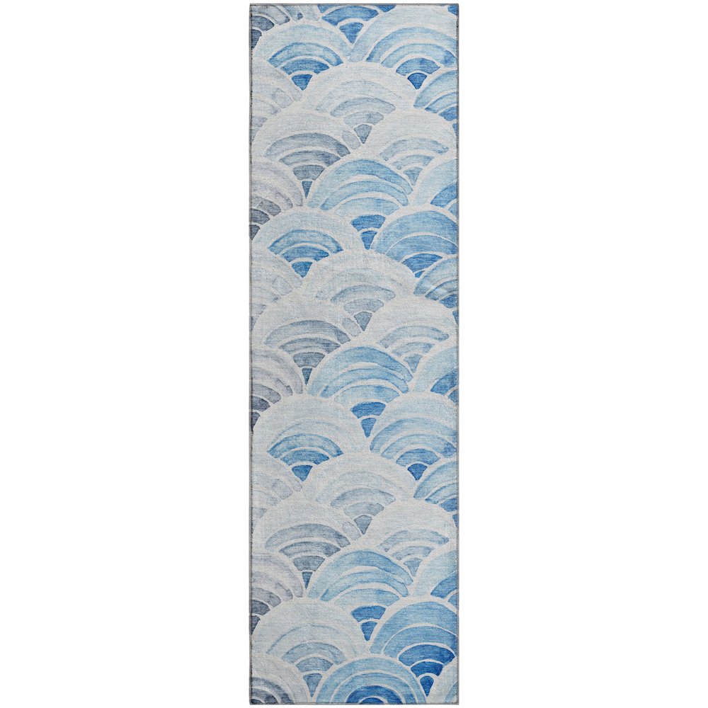 Premium Machine Washable Mayfield  Blue 2'3" x 7'6" Runner Rug. Picture 1