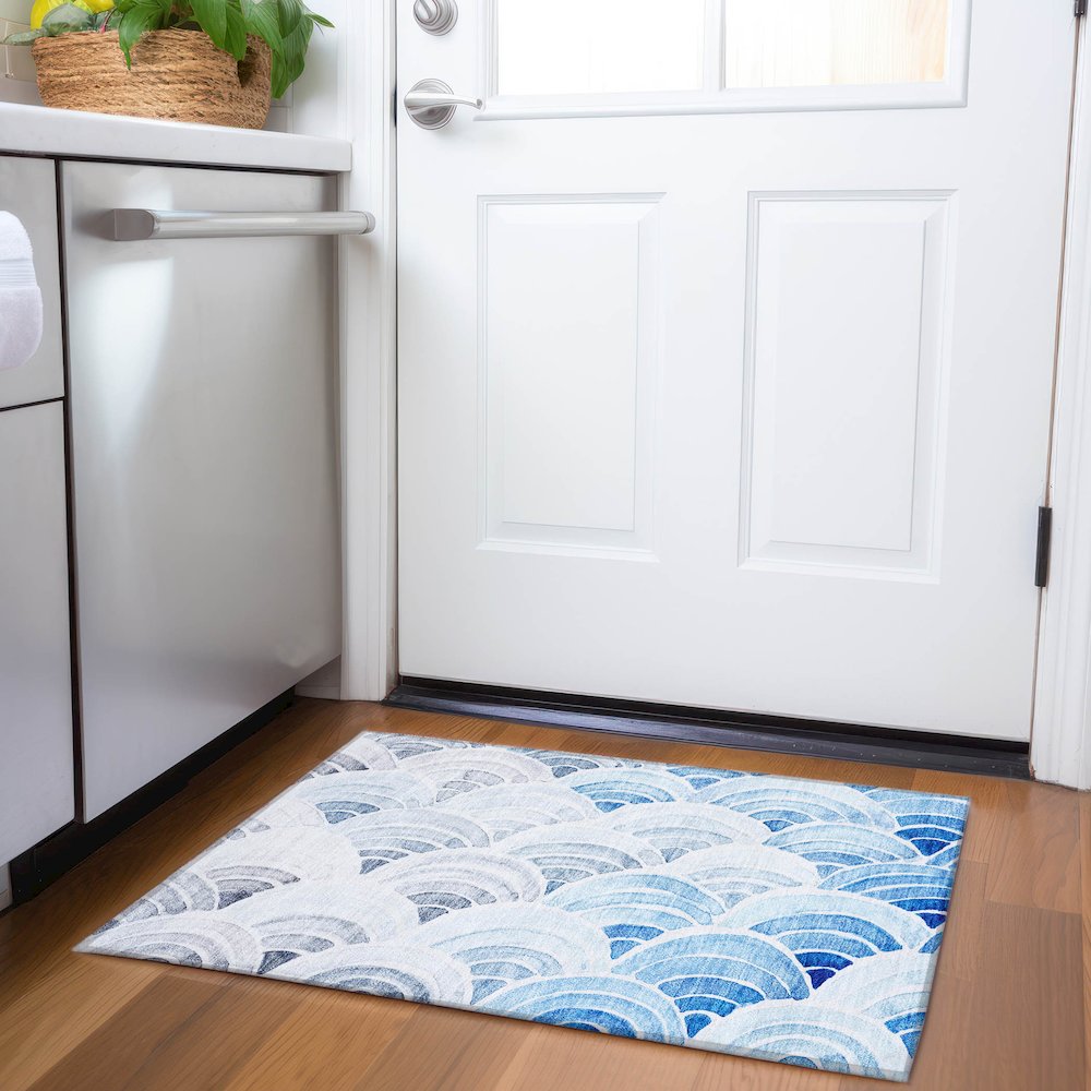 Premium Machine Washable Mayfield  Blue 1'8" x 2'6" Rug. Picture 5
