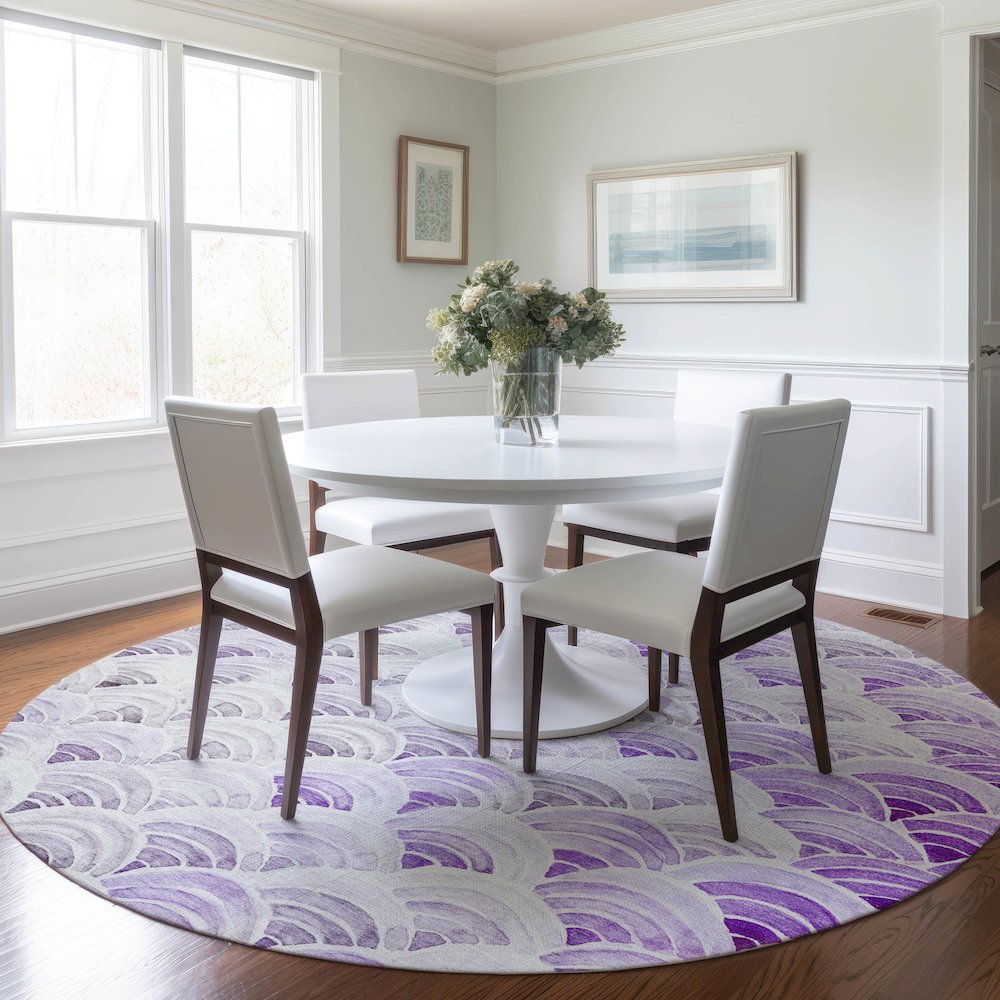 Premium Machine Washable Mayfield  Purple 8' x 8' Round Rug. Picture 5