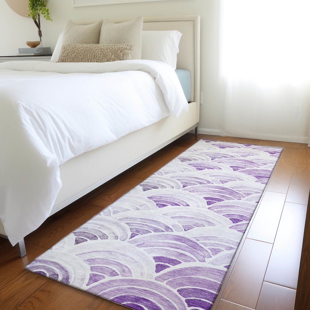 Premium Machine Washable Mayfield  Purple 2'3" x 7'6" Runner Rug. Picture 5
