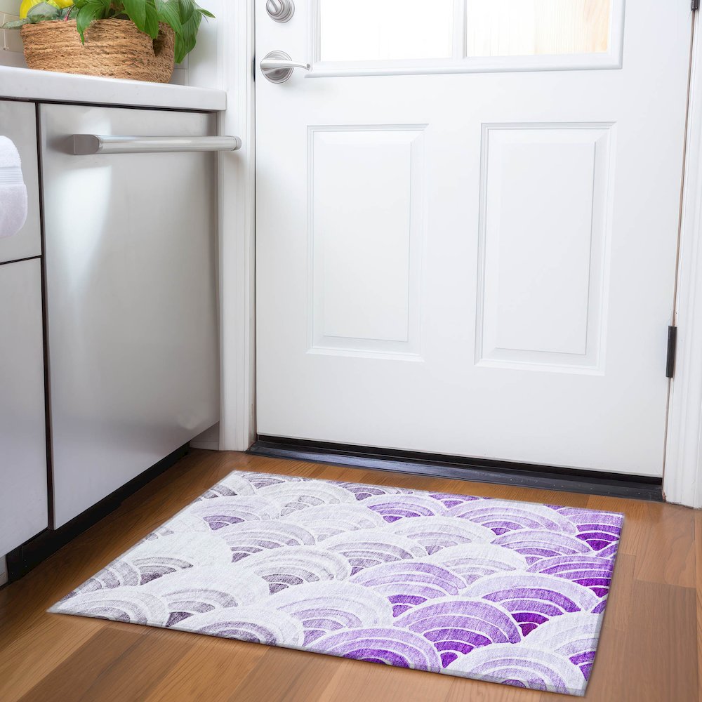 Premium Machine Washable Mayfield  Purple 1'8" x 2'6" Rug. Picture 5