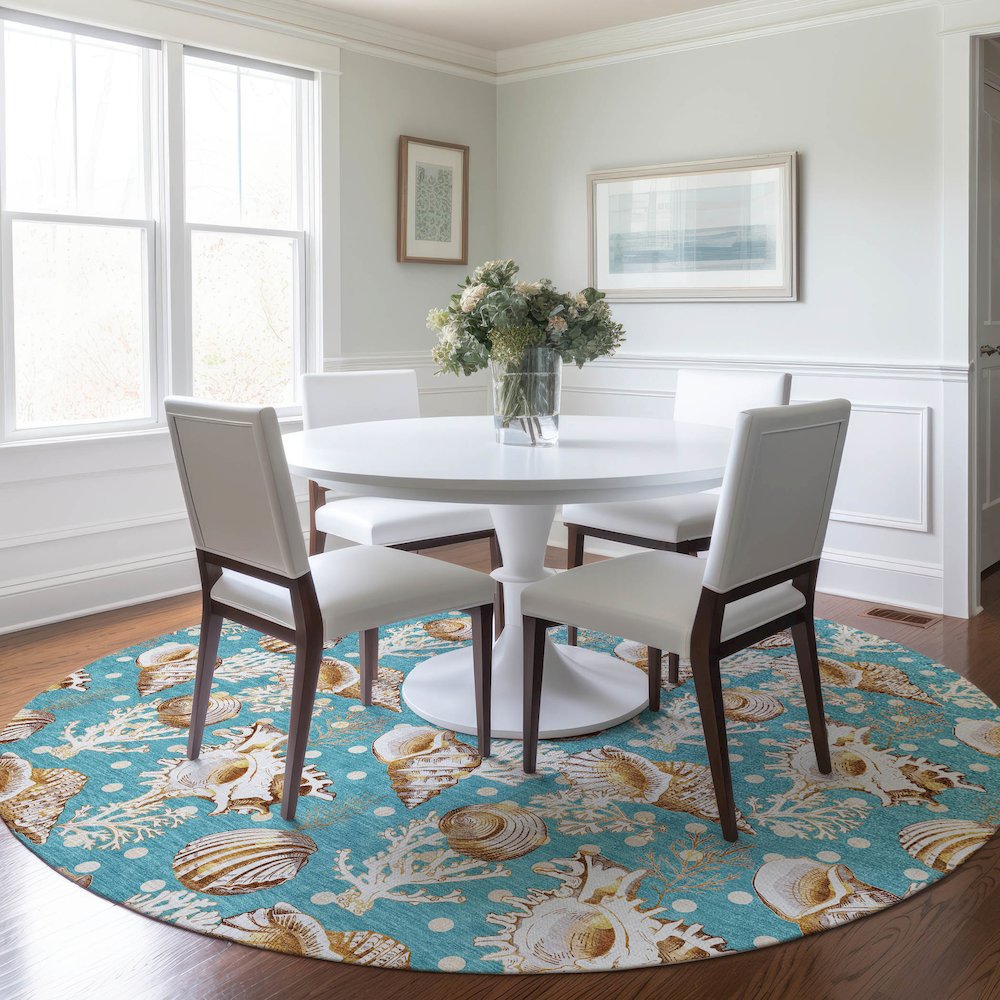 Premium Machine Washable Mayfield  Aqua 8' x 8' Round Rug. Picture 5