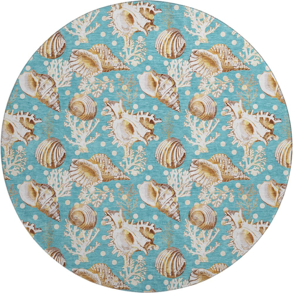 Premium Machine Washable Mayfield  Aqua 8' x 8' Round Rug. Picture 1