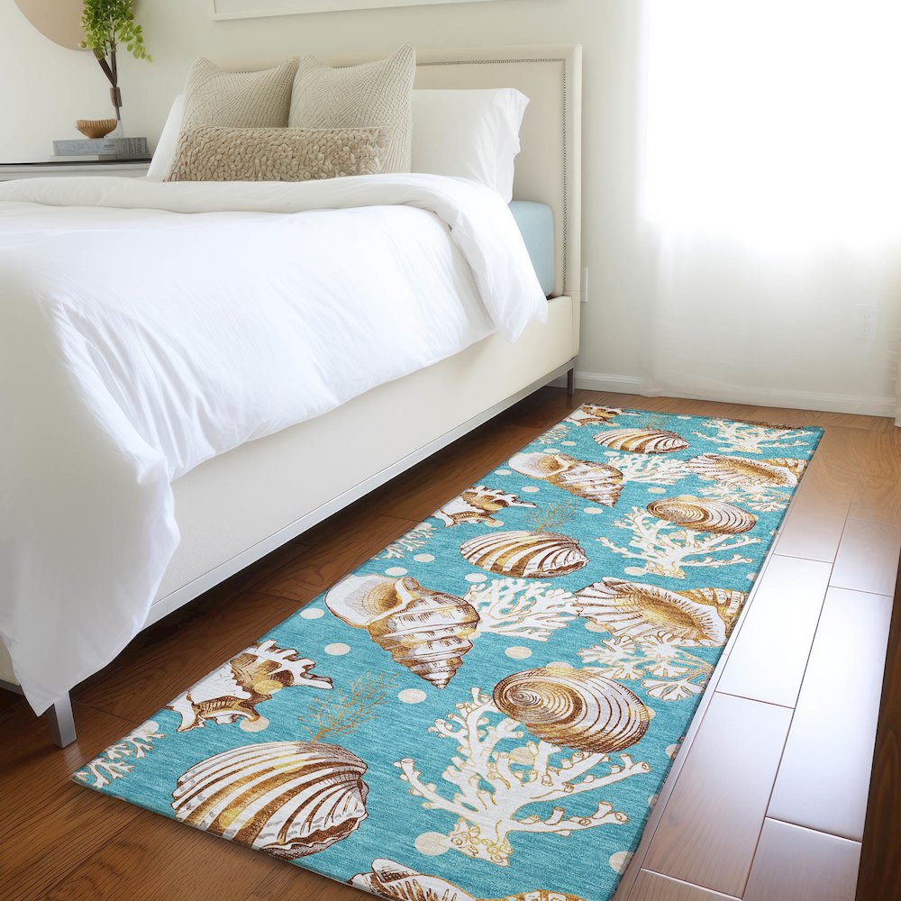 Premium Machine Washable Mayfield  Aqua 2'3" x 7'6" Runner Rug. Picture 5