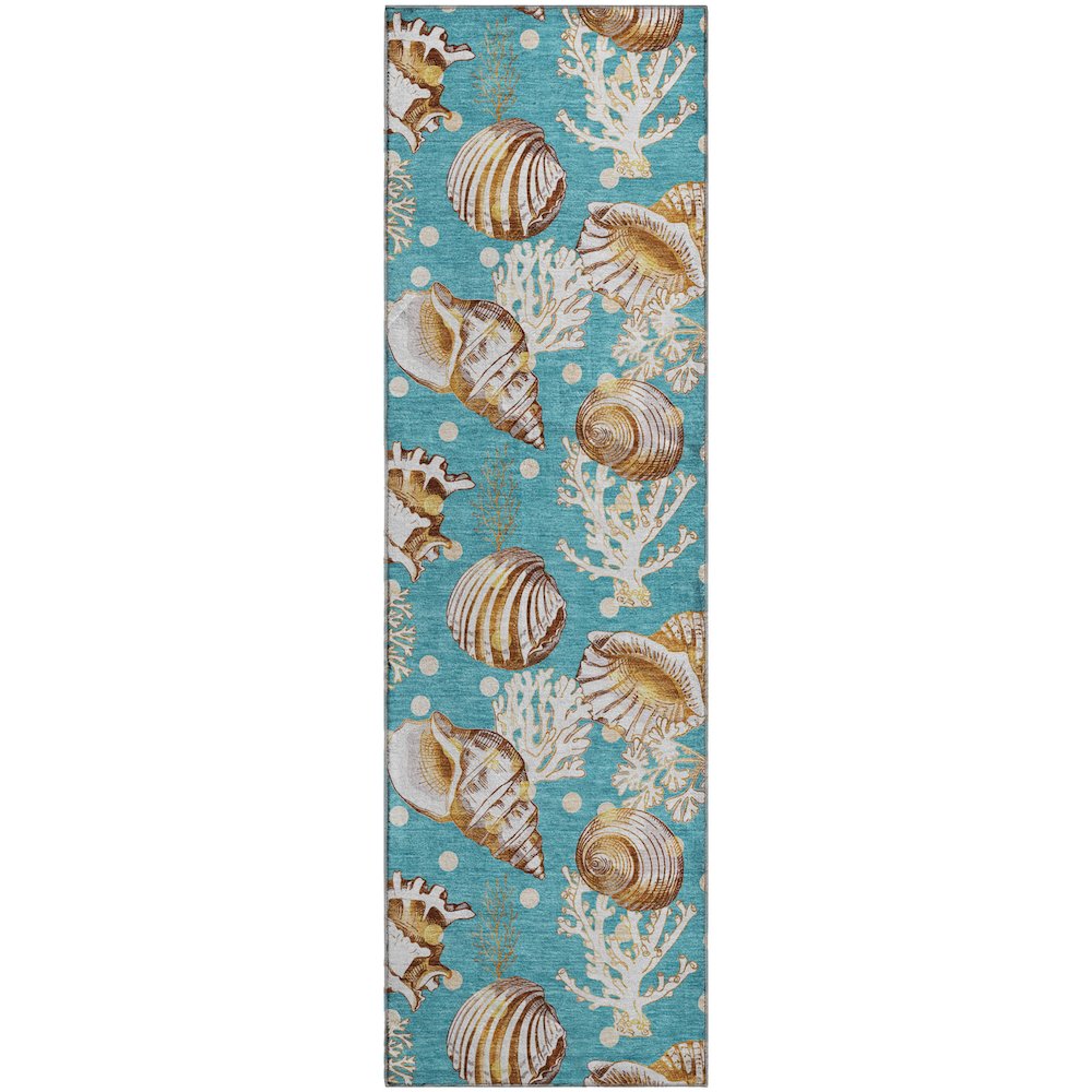 Premium Machine Washable Mayfield  Aqua 2'3" x 7'6" Runner Rug. Picture 1