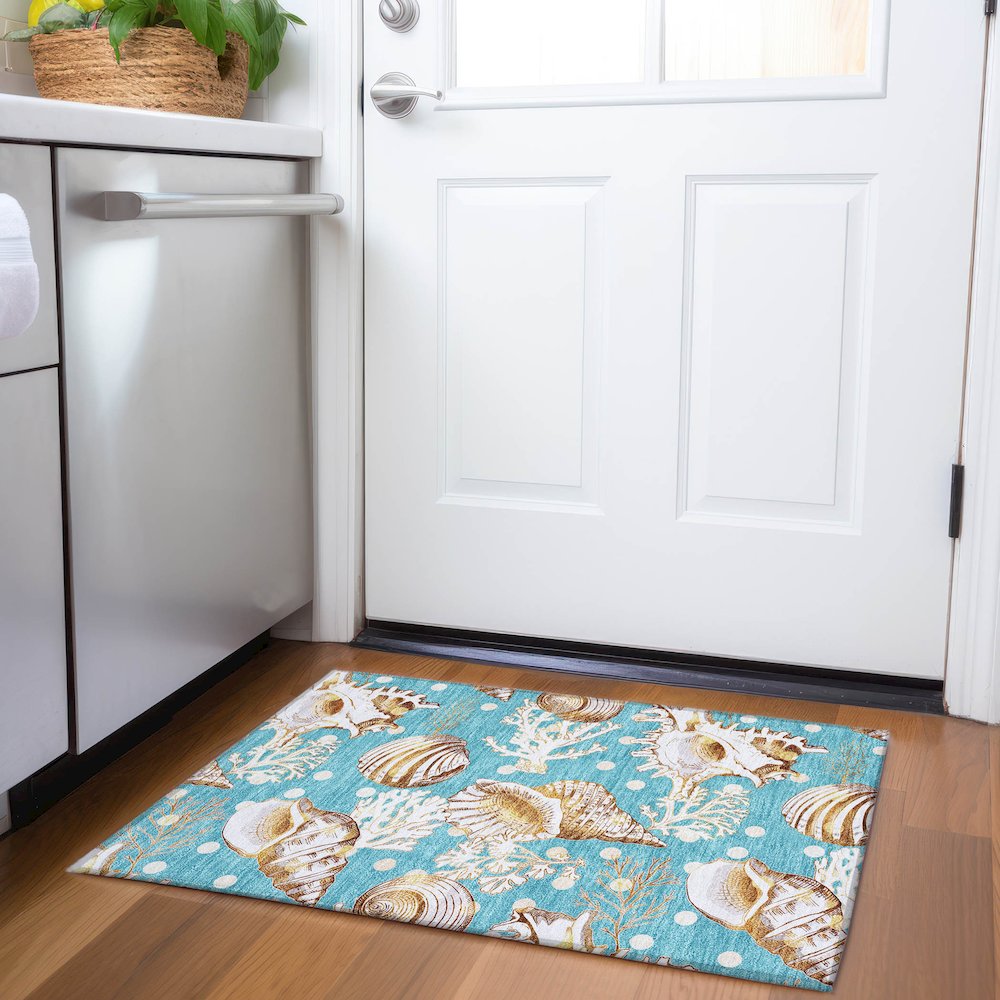 Premium Machine Washable Mayfield  Aqua 1'8" x 2'6" Rug. Picture 5