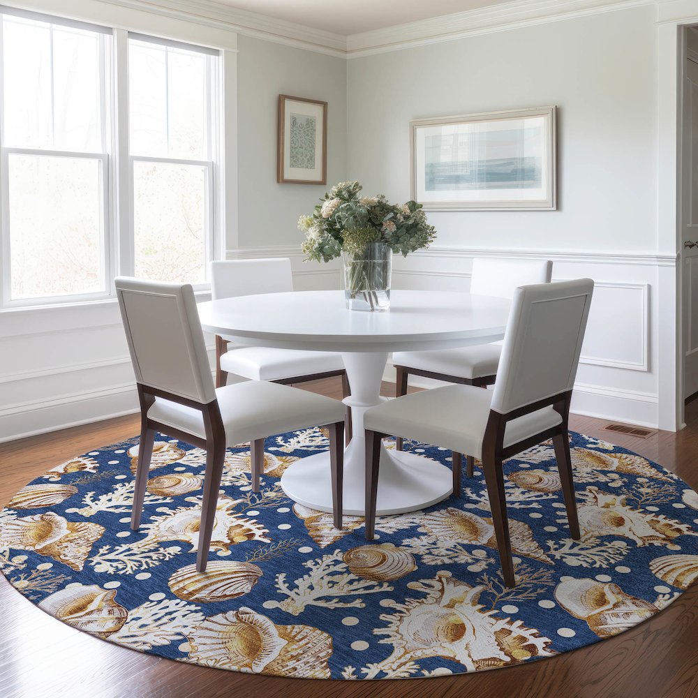Premium Machine Washable Mayfield  Blue 8' x 8' Round Rug. Picture 5