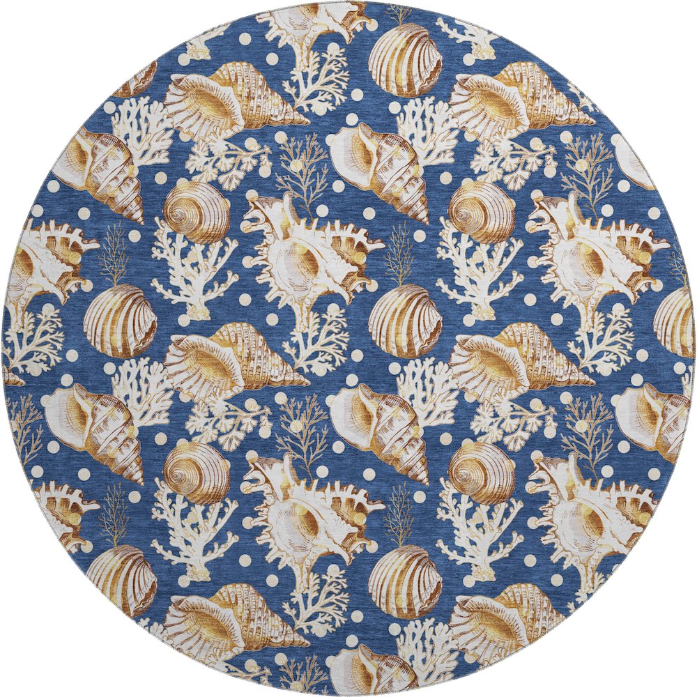 Premium Machine Washable Mayfield  Blue 8' x 8' Round Rug. Picture 1