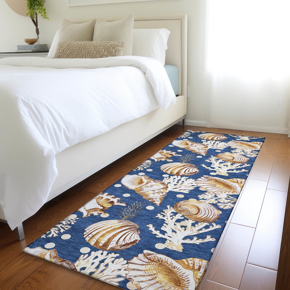 Premium Machine Washable Mayfield  Blue 2'3" x 7'6" Runner Rug. Picture 5