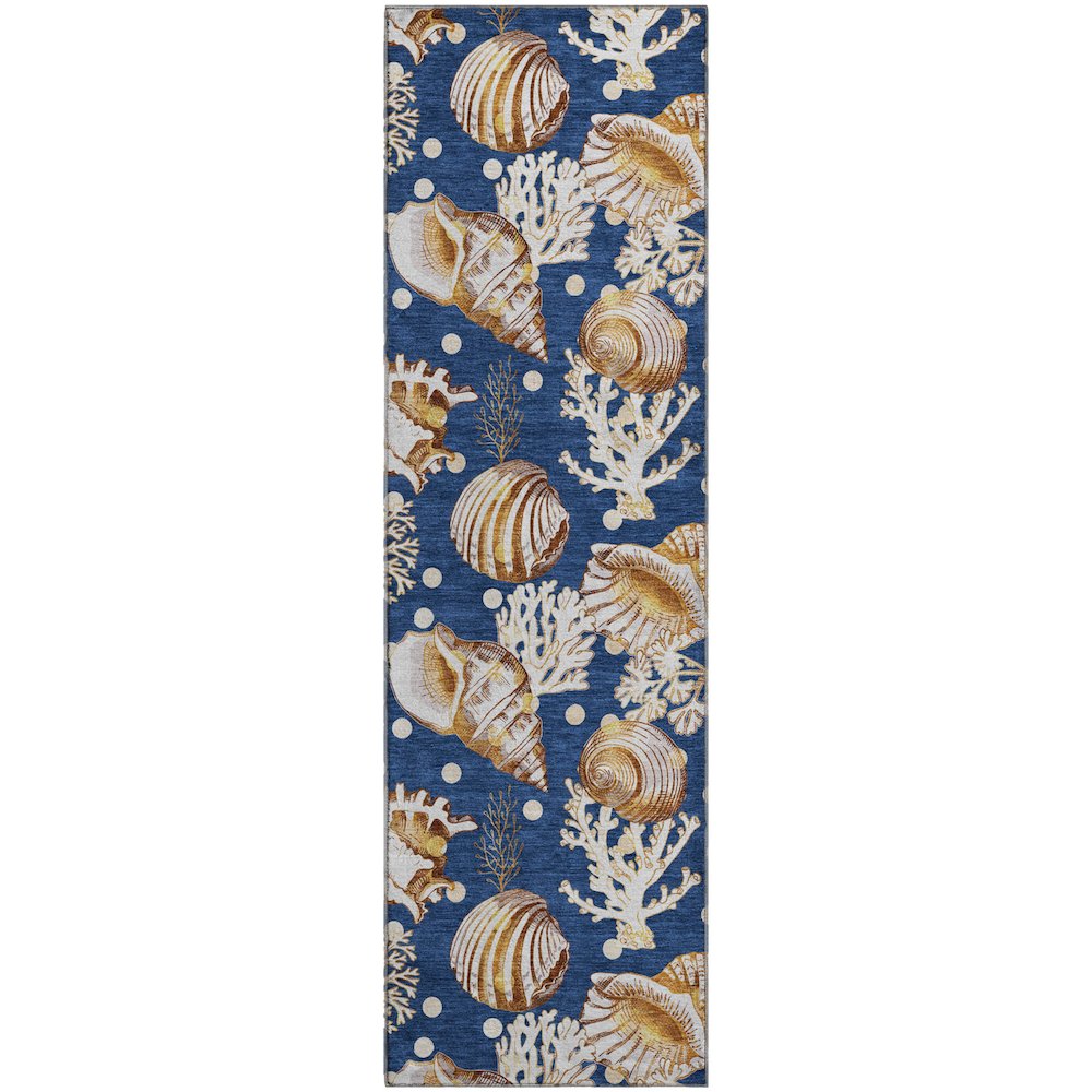 Premium Machine Washable Mayfield  Blue 2'3" x 7'6" Runner Rug. Picture 1