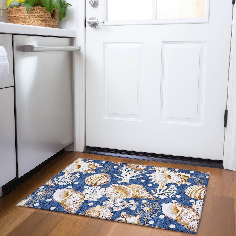 Premium Machine Washable Mayfield  Blue 1'8" x 2'6" Rug. Picture 5
