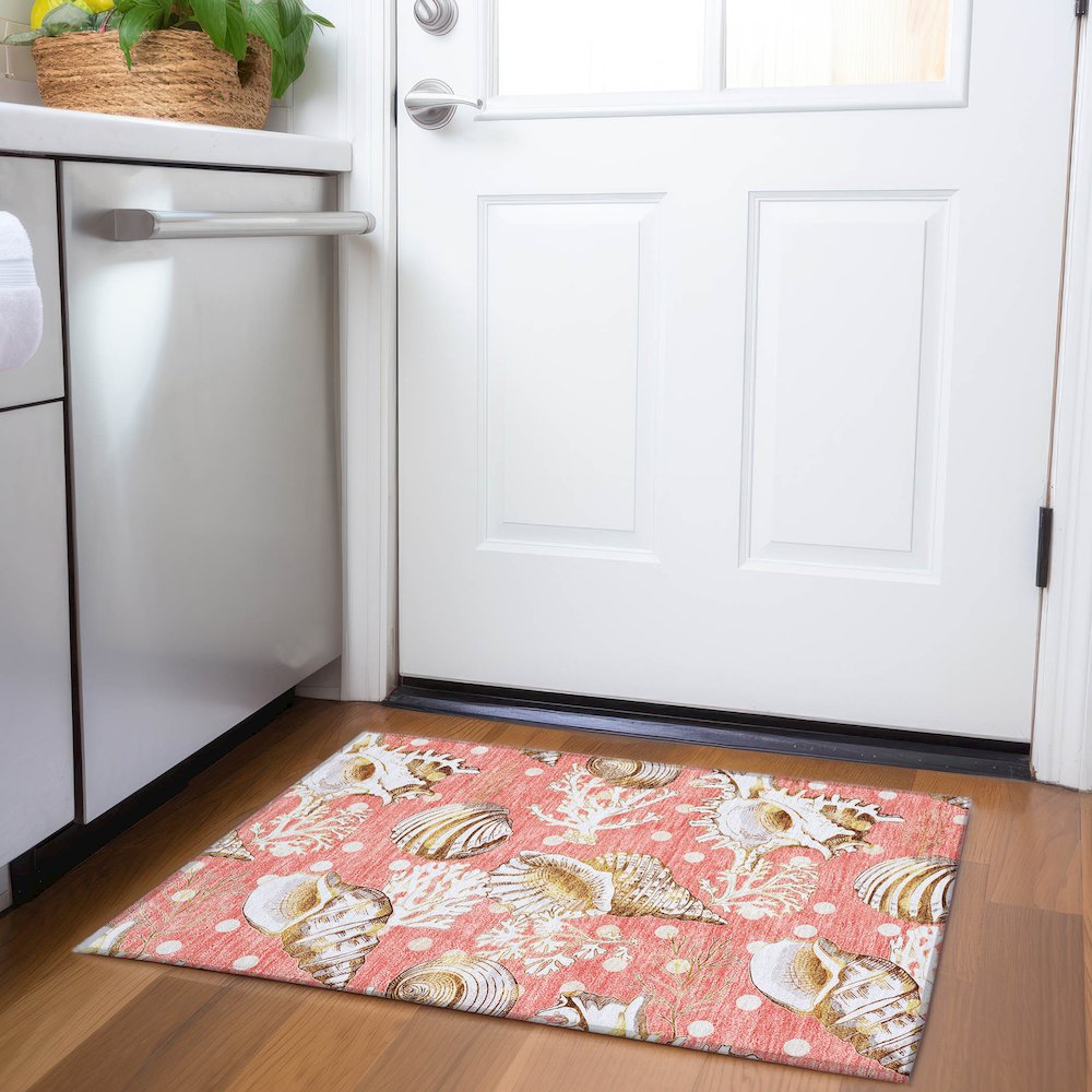 Premium Machine Washable Mayfield  Peach 1'8" x 2'6" Rug. Picture 5