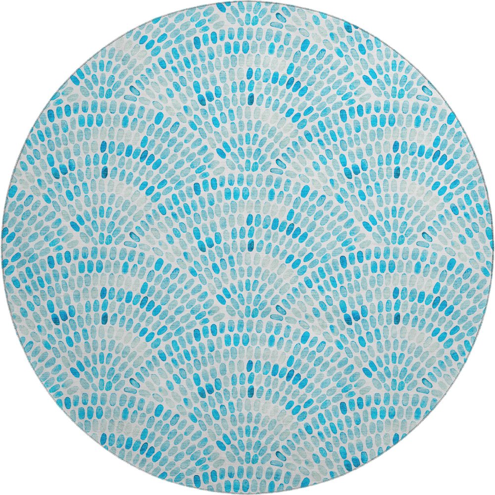 Premium Machine Washable Mayfield  Aqua 8' x 8' Round Rug. Picture 1