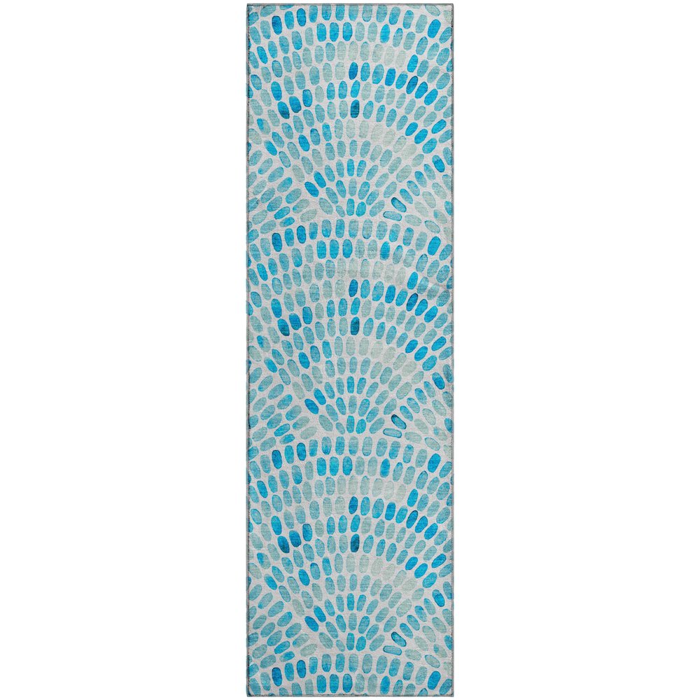 Premium Machine Washable Mayfield  Aqua 2'3" x 7'6" Runner Rug. Picture 1