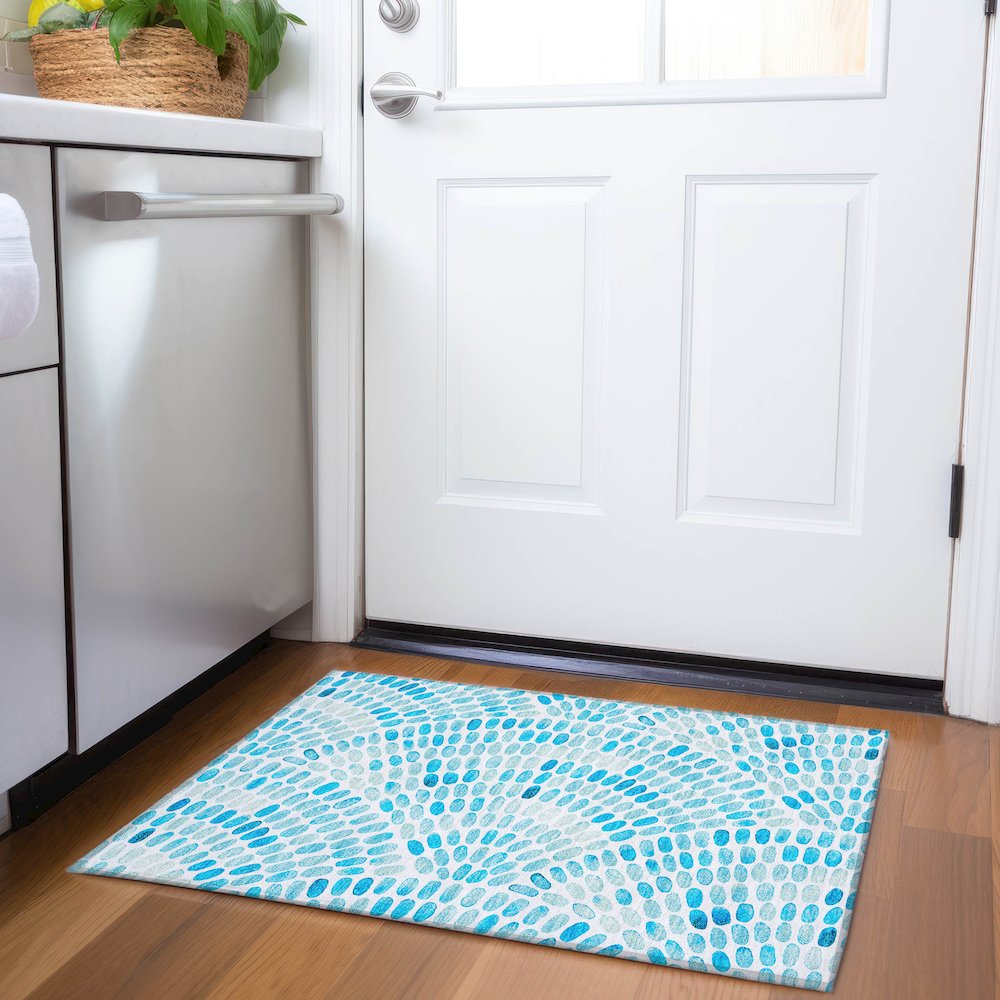 Premium Machine Washable Mayfield  Aqua 1'8" x 2'6" Rug. Picture 5