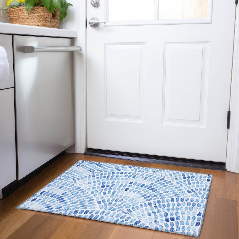 Premium Machine Washable Mayfield  Blue 1'8" x 2'6" Rug. Picture 5
