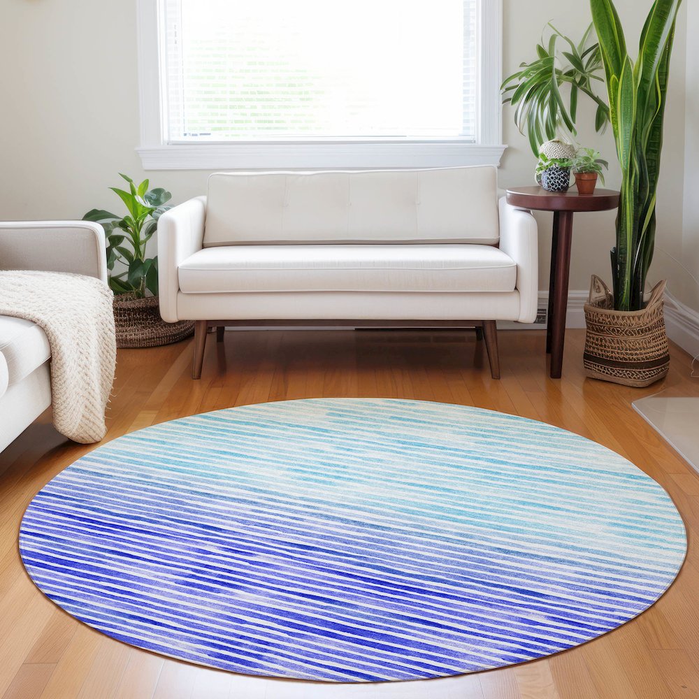 Premium Machine Washable Mayfield  Blue 8' x 8' Round Rug. Picture 5