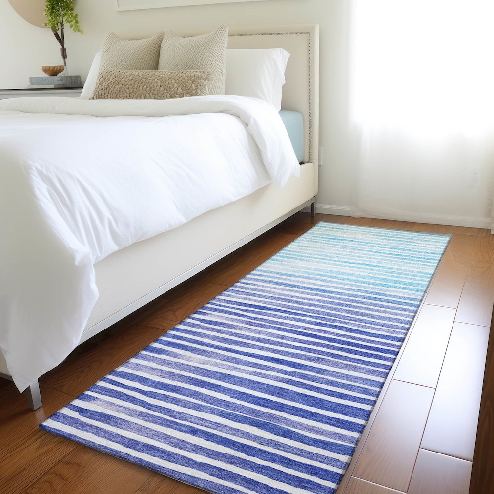 Premium Machine Washable Mayfield  Blue 2'3" x 7'6" Runner Rug. Picture 5