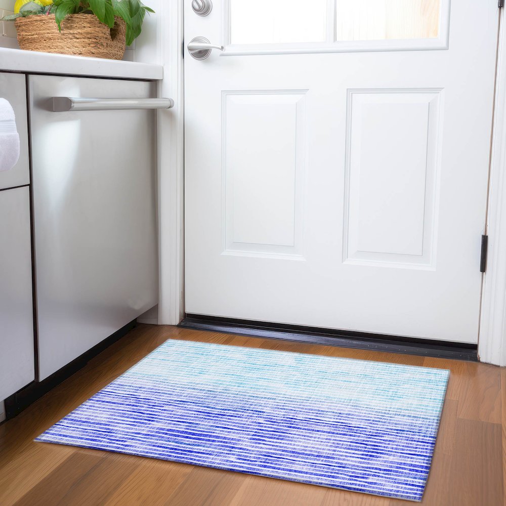 Premium Machine Washable Mayfield  Blue 1'8" x 2'6" Rug. Picture 5